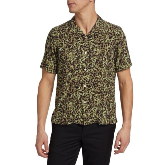 Saks Fifth Avenue Slim Fit Abstract Leaf Camp Shirt - Picture 1 of 9